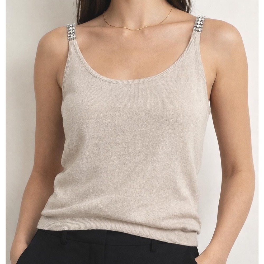 Episode Rhinestone Strap Knit Tank Top‎ Champagne Size Medium Glam Minimalist